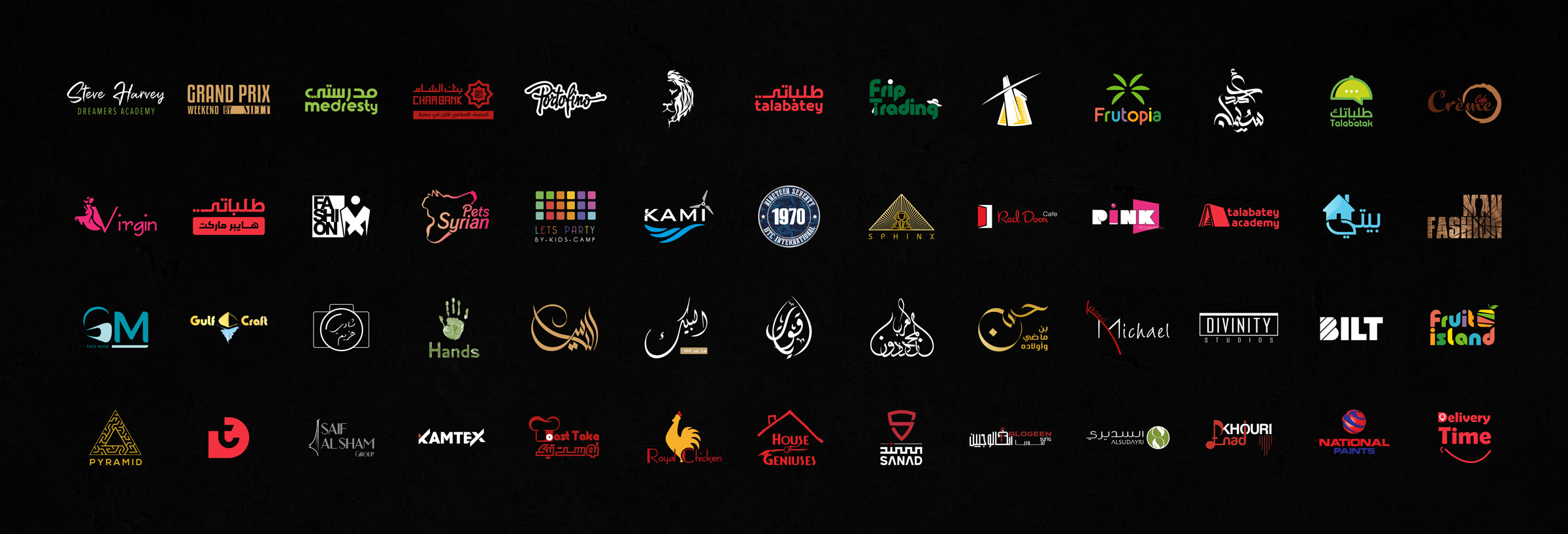 Grid of client logos designed by Dalas Kahila